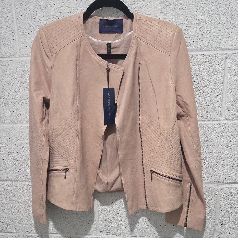 Adrienne Vittadini Women's Light Pink Leather Moto Jacket